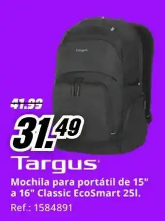 Targus Mochila para portátil de 15" a 16" Classic EcoSmart 25l