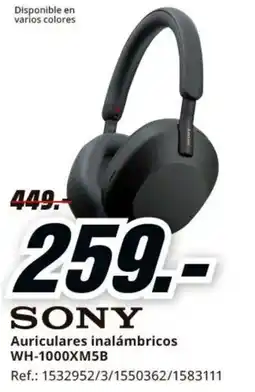 MediaMarkt sony auriculares inalámbricos wh-1000xm5b oferta