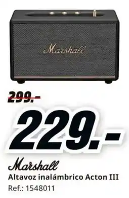 MediaMarkt Marshall altavoz inalámbrico acton iii oferta