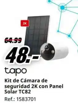MediaMarkt tapo Kit de Cámara de seguridad 2K con Panel Solar TC82 oferta