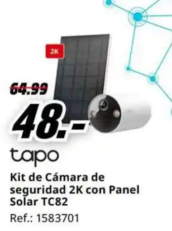 MediaMarkt tapo Kit de Cámara de seguridad 2K con Panel Solar TC82 oferta