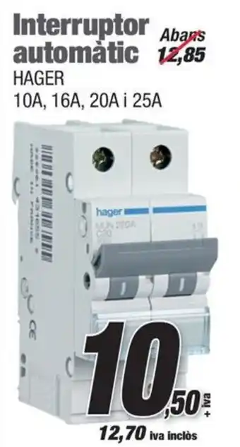 Hager interruptor automatic 10a 16a 20a i 25a