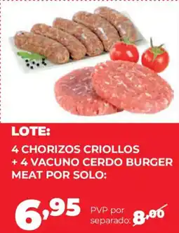 Alimerka 4 chorizos criollos + 4 vacuno cerdo burger meat oferta