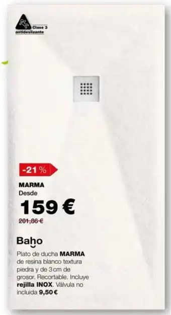 Grup Gamma Plato de ducha Marma de Resina Blanco Textura Piedra y de 3 cm de Grosor, Recortable, Incluye Rejilla Inox, Válvula No Inclui oferta