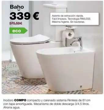 Grup Gamma Inodoro Compo Compacto y Carenadi Sistema Rimless de 61 cm Con Tapa Amortiguada. oferta