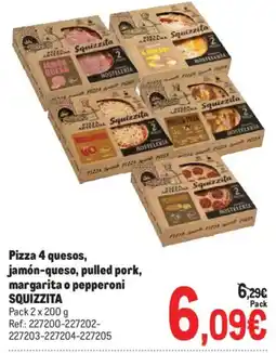 Makro Squizzita pizza 4 quesos, jamón-queso, pulled pork, margarita o pepperoni oferta
