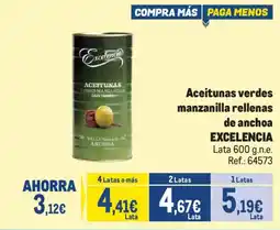 Makro Excelencia aceitunas verdes manzanilla rellenas de anchoa oferta