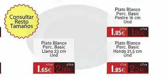 Cuevas Cash Plato Blanco Porc. Basic Postre 16 Cm Und Plato Blanco Porc. Basic Llano 23 Cm Und Plato Blanco Porc. Basic Hondo 21.5 Cm Und oferta