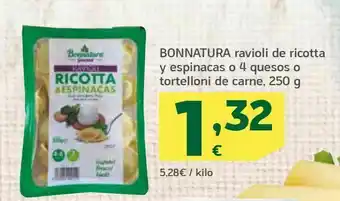 HiperDino Ravioli de ricotta y espinacas o 4 quesos o tortelloni de carne , 250 g. bonnatura oferta