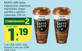 HiperDino Café latte cappuccino , expresso , macchiato , toque vainilla o edicion colombia, 230 ml kaiku oferta