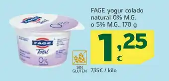 HiperDino Yogur colado natural 0% m.g o 5% m.g , 179 g. fage oferta
