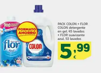 HiperDino Detergente en gel 45 lavados + flora suavizante azul 53 lavados colon oferta