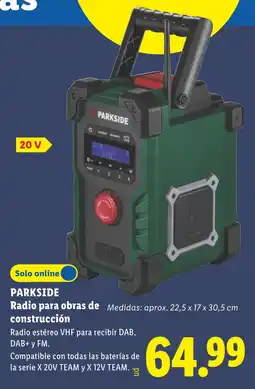 Lidl Parkside radio para obras de construcción oferta