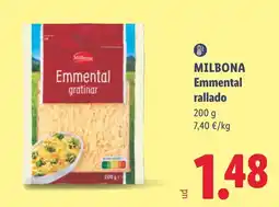 Lidl Milbona emmental rallado oferta