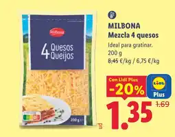 Lidl Milbona mezcla 4 quesos oferta