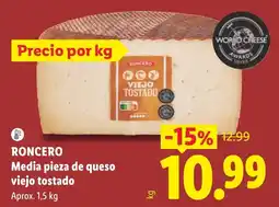 Lidl Roncero media pieza de queso viejo tostado oferta