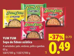 Lidl Yum Yum Sopa de fideos asiática oferta