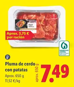 Lidl Cerdo pluma de cerdo con patatas oferta
