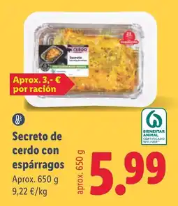 Lidl Secreto de cerdo con espárragos oferta