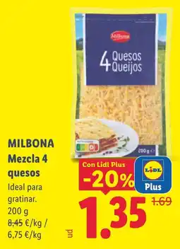 Lidl Milbona mezcla 4 quesos oferta