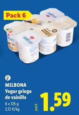 Lidl Milbona yogur griego de vainilla oferta