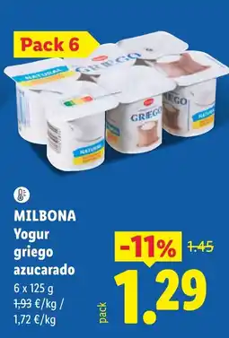 Lidl Milbona yogur griego azucarado oferta