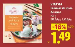 Lidl Vitasia láminas de masa de arroz oferta