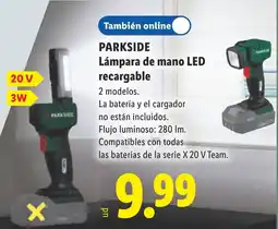 Lidl Parkside lámpara de mano led recargable oferta