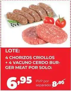 Alimerka Bur - 4 chorizos criollos + 4 vacuno cerdo bur- ger meat por solo oferta