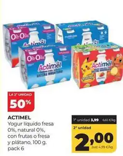 Alimerka Actimel - yogur líquido fresa 0%, natural 0%, con frutas o fresa y platano oferta