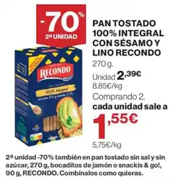 Supercor Recondo pan tostado 100% integral con sésamo y lino oferta
