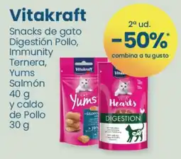 Clarel Vitakraft snacks de gato digestión pollo, immunity ternera, yums salmón y caldo de pollo oferta