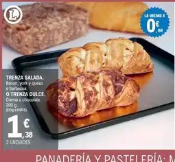 E.Leclerc L trenza salada. bacon, york y queso o barbacoa. o trenza dulce. crema o chocolate. oferta
