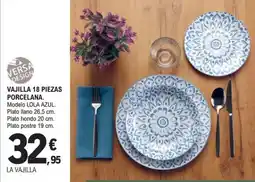 E.Leclerc Versa Design vajilla 18 piezas porcelana modelo lola azul oferta