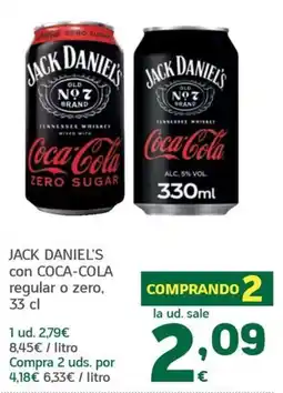 HiperDino Jack Daniel's con Coca-Cola regular o zero oferta