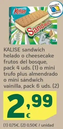 HiperDino Kalise sandwich helado o cheesecake frutos del bosque oferta