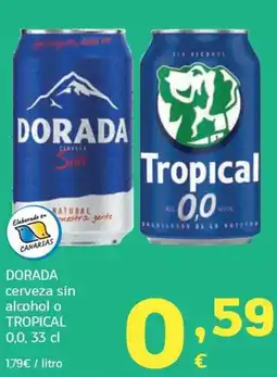 HiperDino Dorada cerveza sin alcohol o Tropical 0,0 oferta