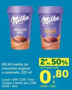 HiperDino Milka batido de chocolate original o caramelo oferta