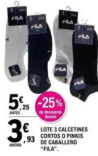E.Leclerc Fila - lote 3 calcetines cortos o pinkis de caballero oferta