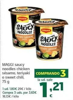 HiperDino Maggi - saucy noodles chicken sesamo teriyaki o sweet chilli oferta