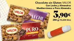Gadis Valor chocolate sin gluten con leche y almendras mediterráneas o puro almendra oferta