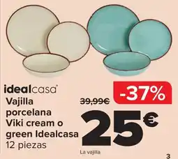Carrefour idealcasa vajilla porcelana viki cream o green idealcasa oferta
