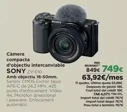 El Corte Inglés Sony - camera compacta d'obecitiv intercanviable zv-eio amb objectiu 16-50mm oferta