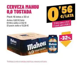 AhorraMas Mahou - cerveza 0,0 tostada oferta