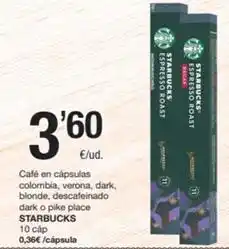 SPAR Fragadis Starbucks - café en cápsulas colombia, verona, dark, blonde, descafeinado dark o pike place oferta