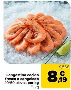 Carrefour Langostino cocido fresco o congelado 40/60 piezas por kg oferta
