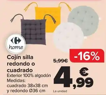 Carrefour home - cojín silla redondo o cuadrado