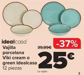 Carrefour Idealcasa - vajilla porcelana viki cream o green oferta