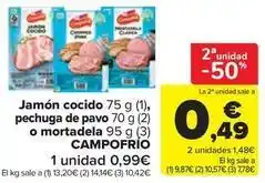 Carrefour Market Campofrío - jamon cocido pechuga de pavo o mortadela oferta