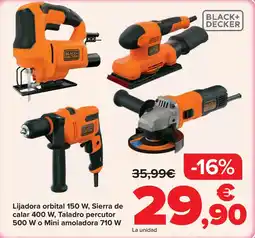 Carrefour Black+Decker lijadora orbital 150 w, sierra de calar 400 w, taladro percutor 500 w o mini amoladora 710 w oferta